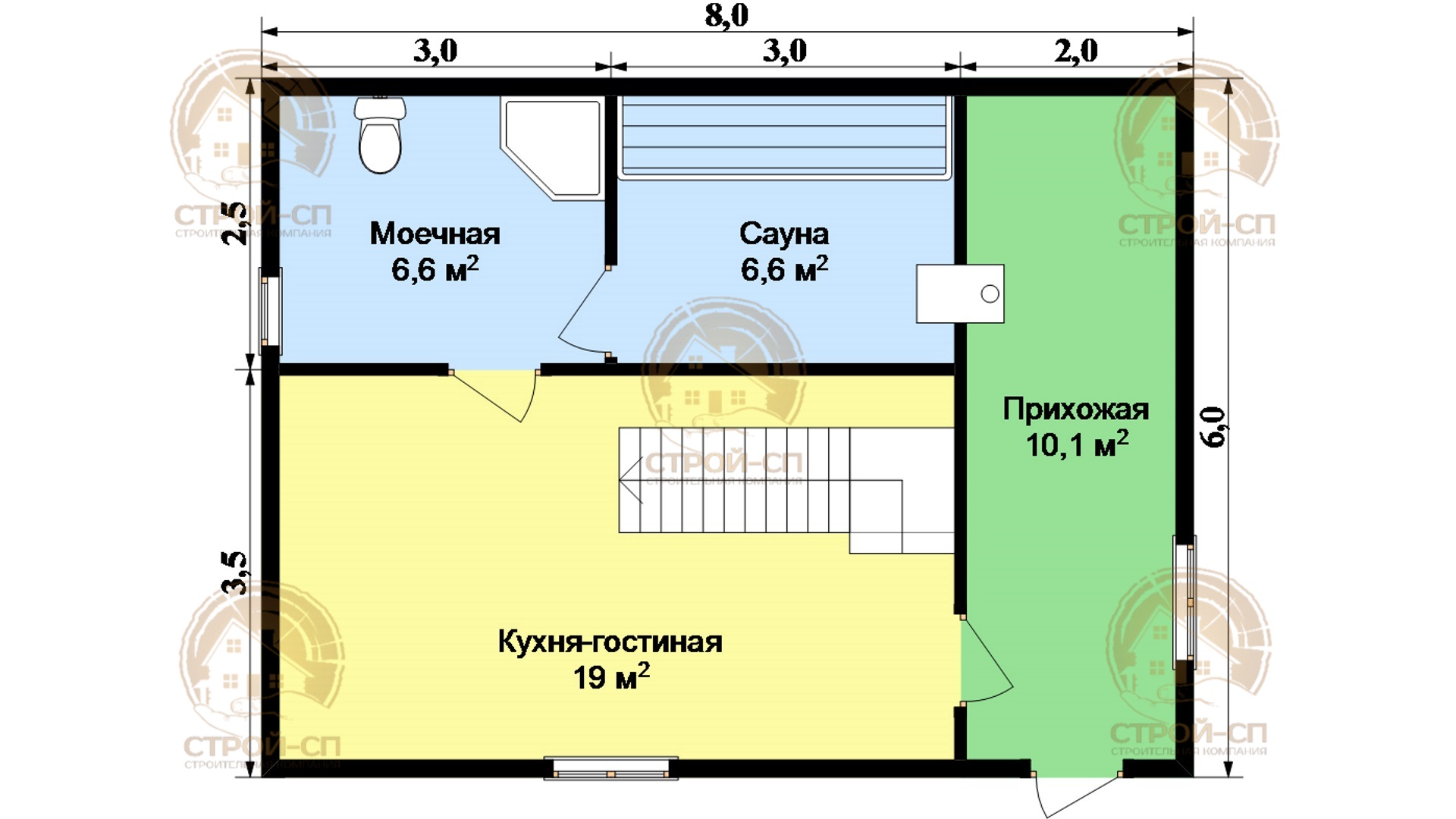 ⛪️ Проект бани из бруса ДБ05 цена под ключ в Казани